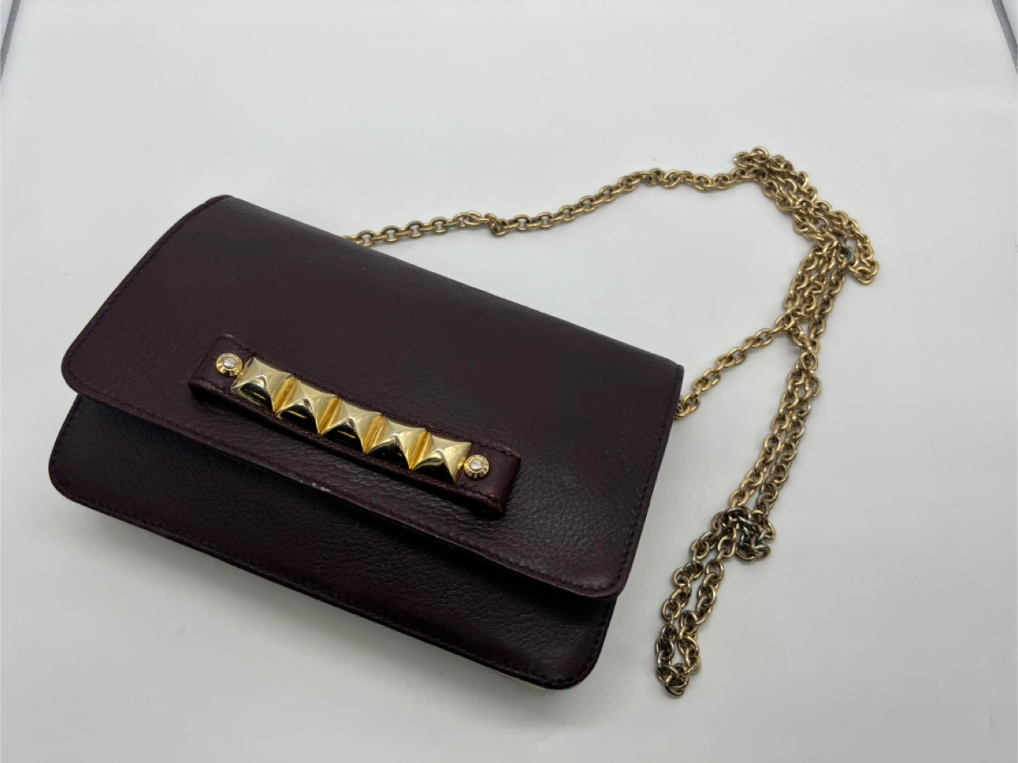 HENRI BENDEL Burgundy Wine Leather WOC Chain Crossbody Clutch