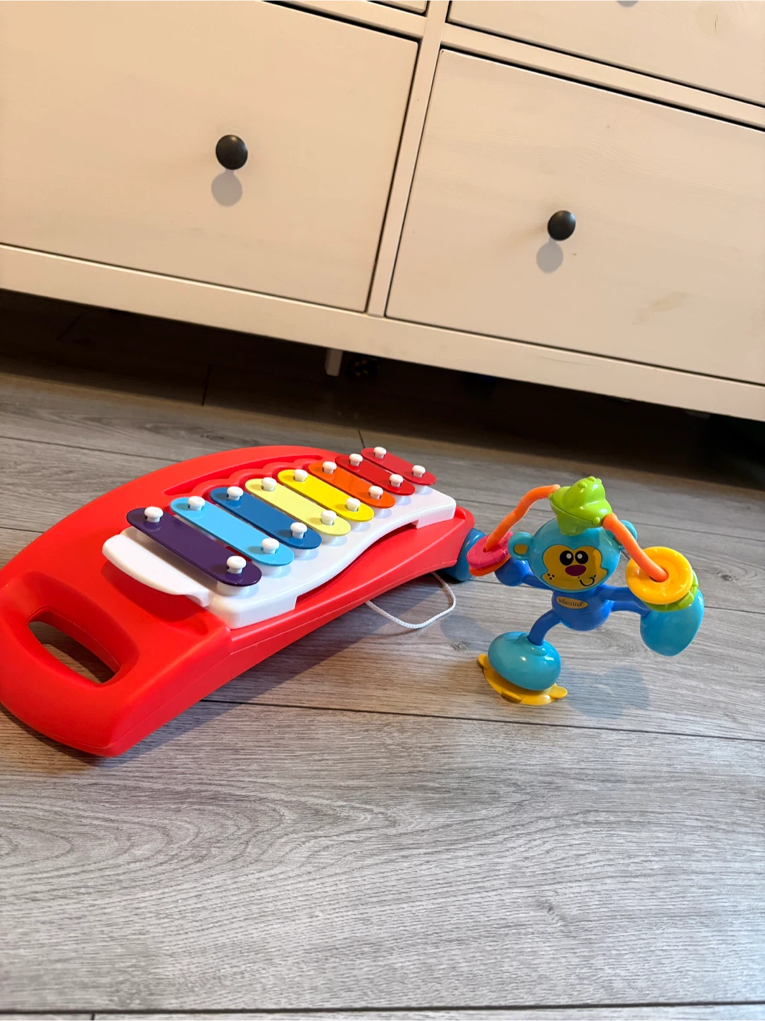 Infant toy xylophone with cymbal-playing monkey