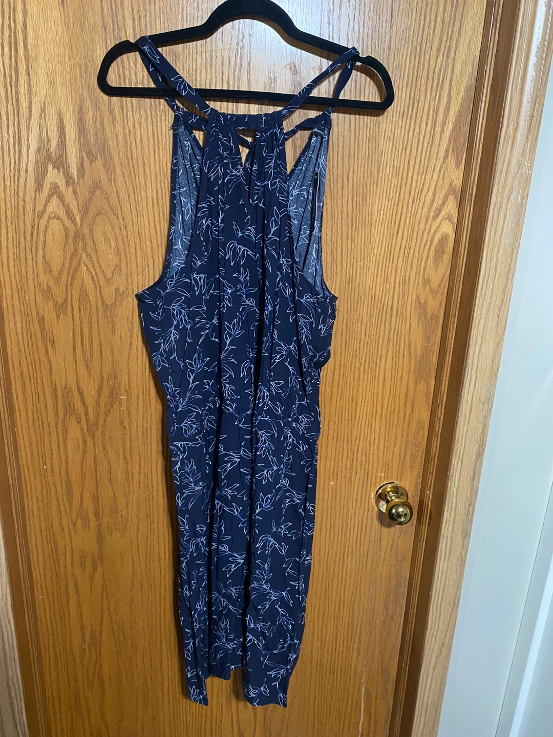 Navy Floral Halter Dress with Tie Back