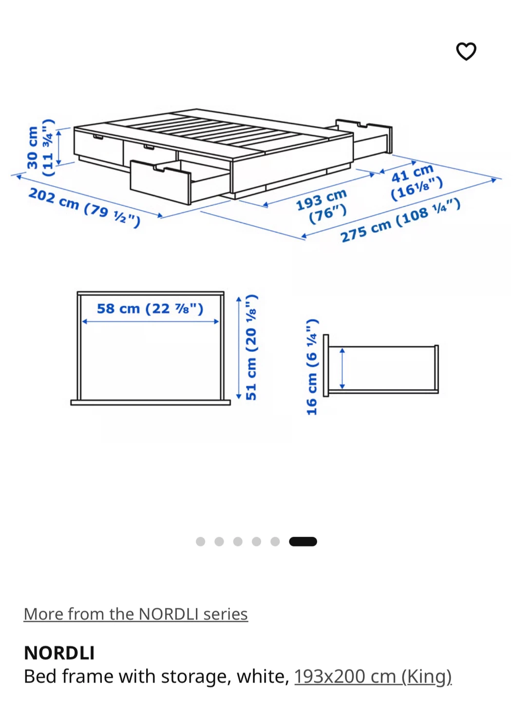 IKEA NORDLI Bed Frame with Storage - White - photo 2