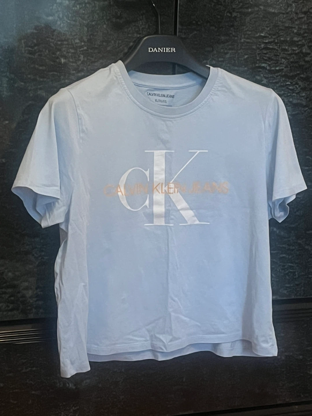 Calvin Klein Light Blue Graphic Cropped T-Shirt