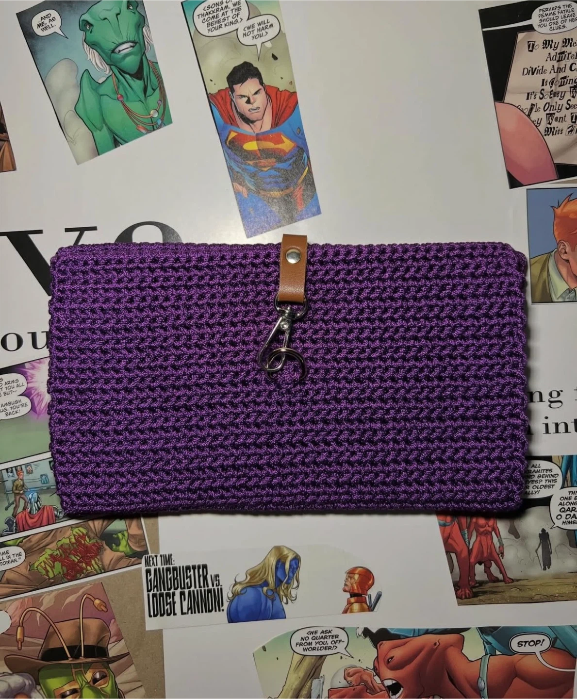 Purple Crochet Clutch/Wallet with Leather Tab - photo 3