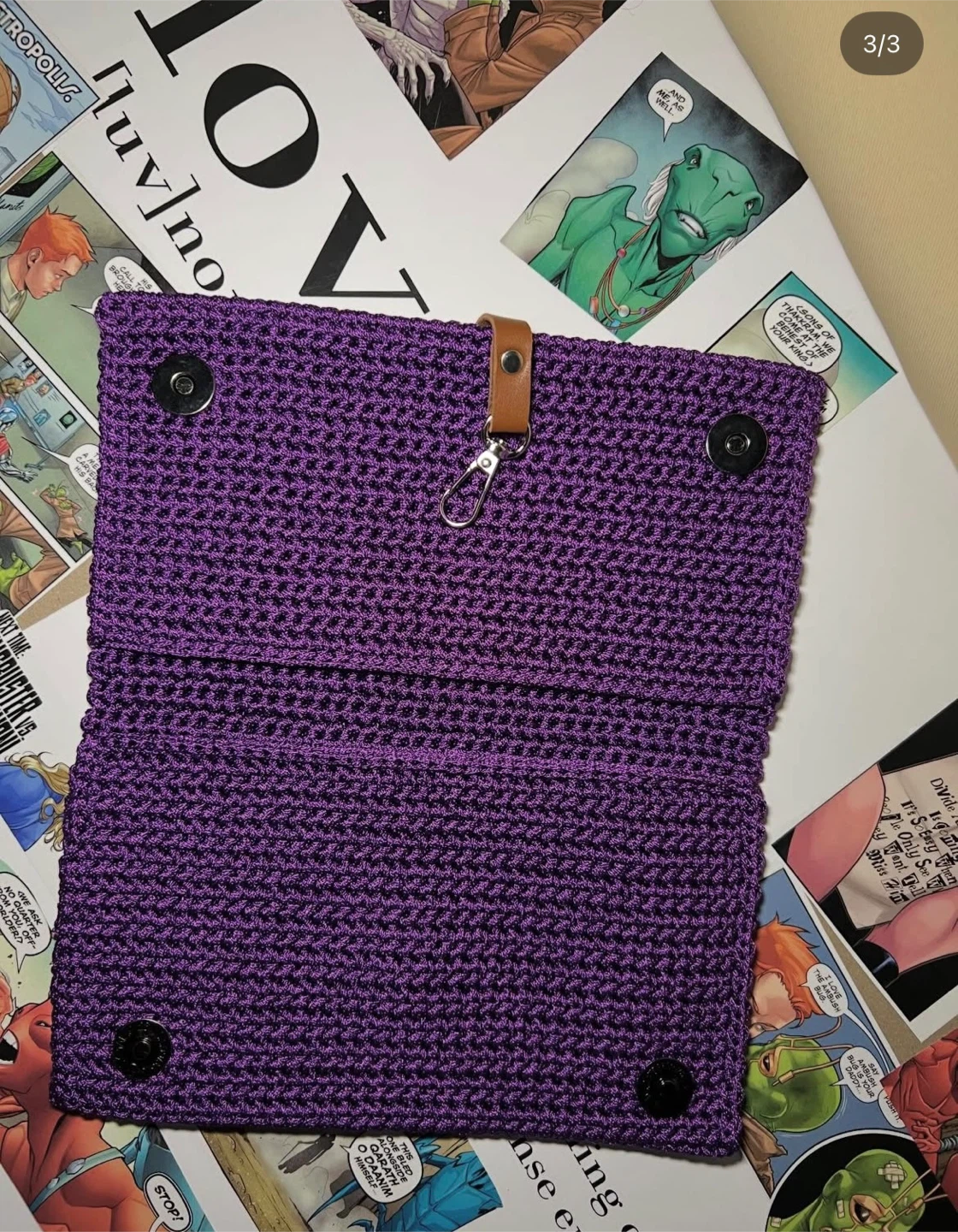 Purple Crochet Clutch/Wallet with Leather Tab - photo 2