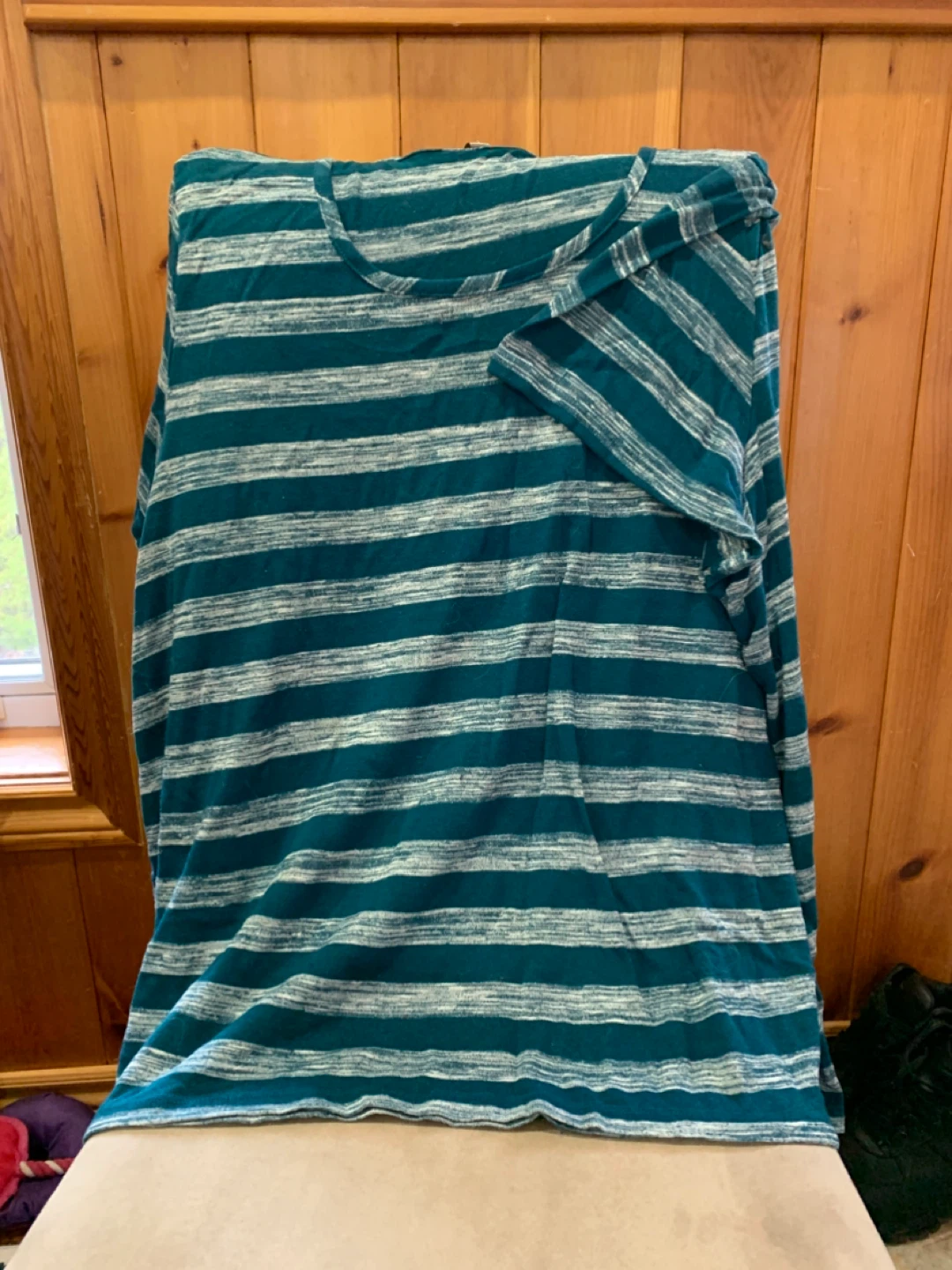 Plus size Teal and White Striped Long Sleeve T-Shirt