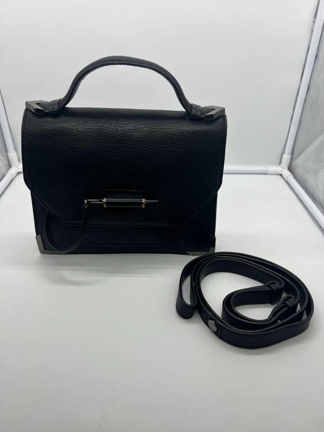 MACKAGE KEELEY Black Grained Leather Top Handle Crossbody Bag