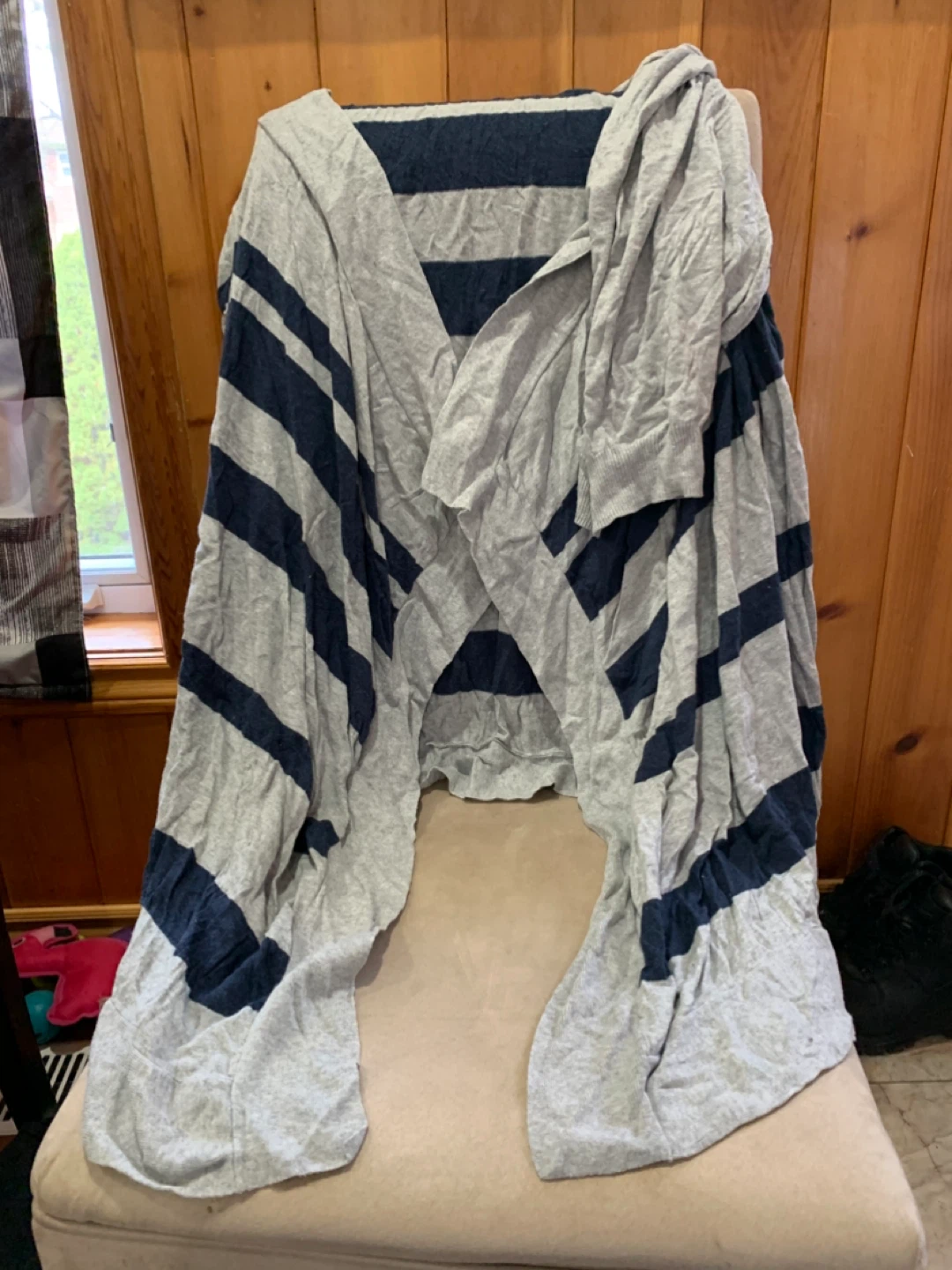 Plus size Grey and Navy Striped Cardigan