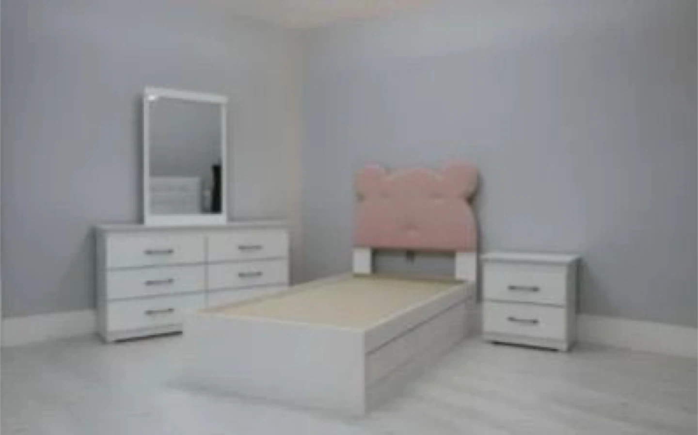 White Twin Bed Frame with Pink Bear Headboard