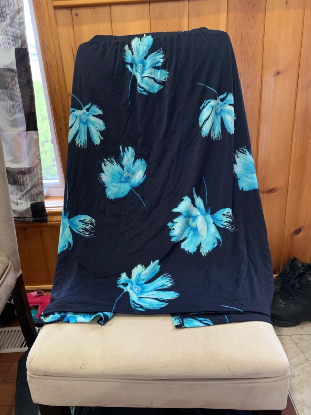 Plus size Navy Blue Skirt with Blue Floral Print