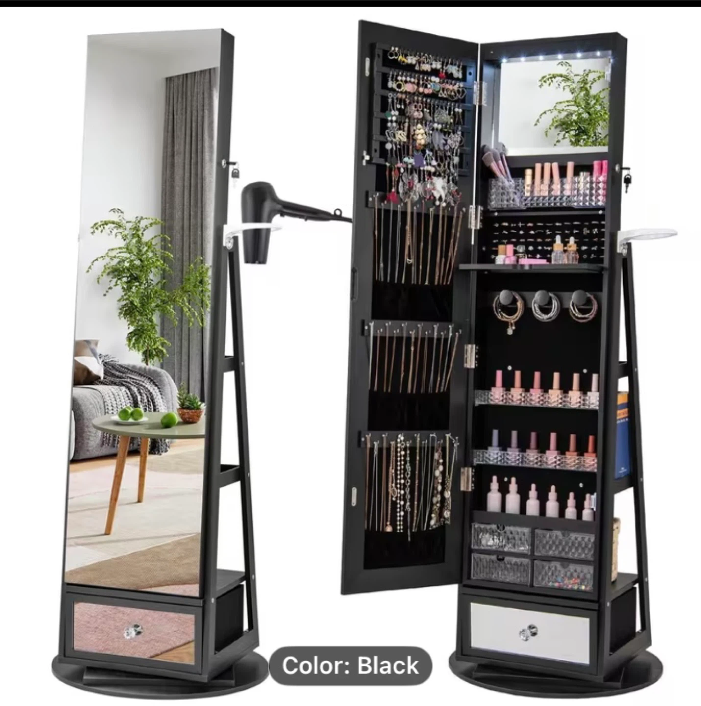 Black Jewelry Cabinet Mirror