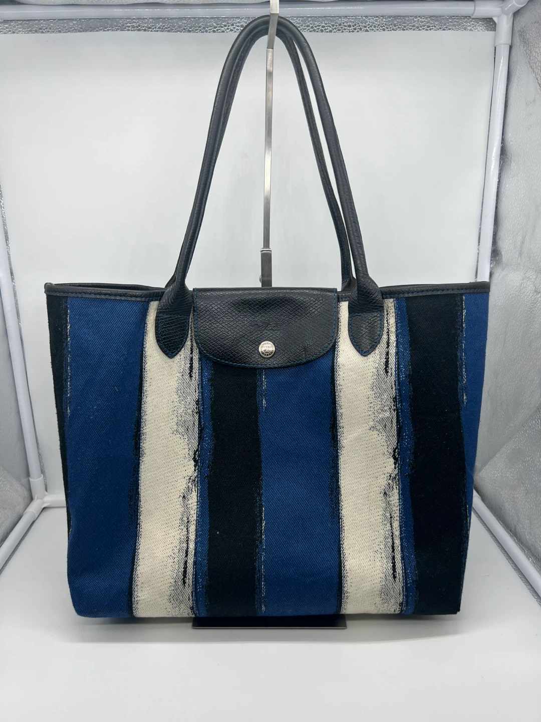 LONGCHAMP Coup De Pinceau Canvas Leather Trim Tote Shoulder Bag