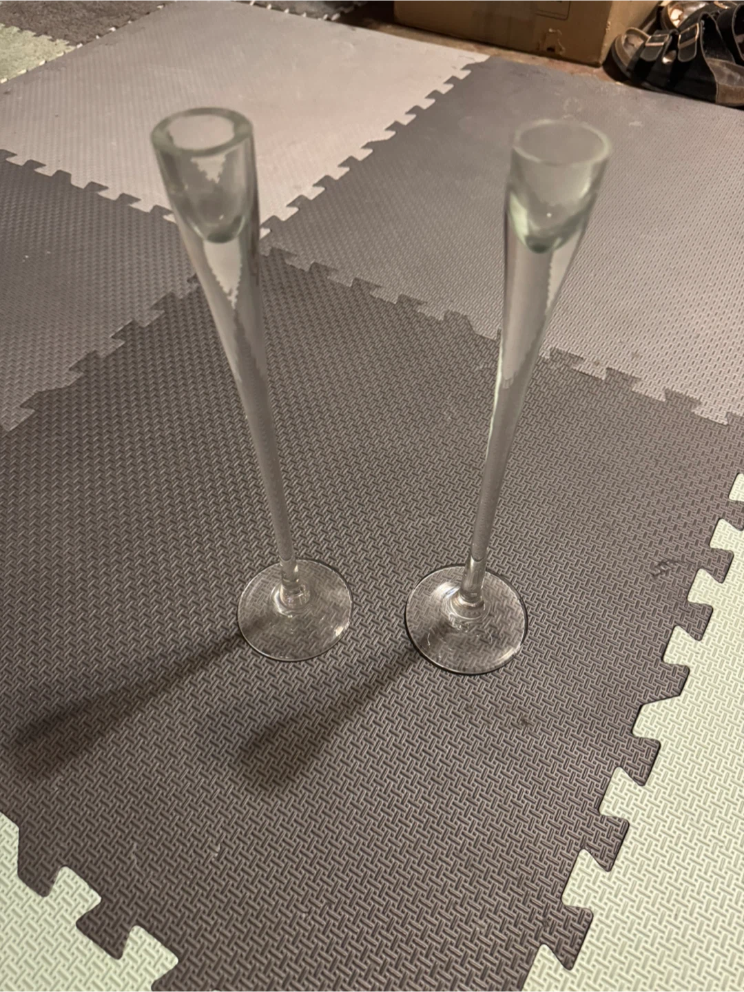 Set of 2 Clear Glass Flute Vases