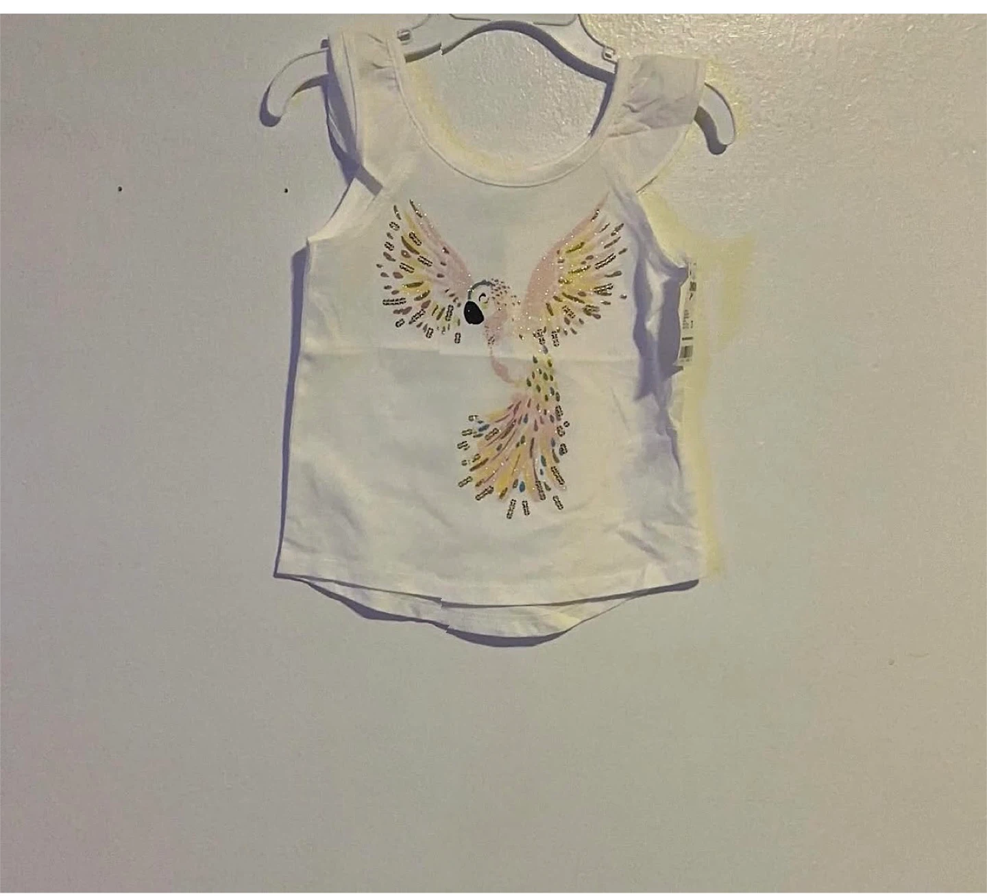 Girls' White Parrot Sequin Tank Top(SIZE:2T)
