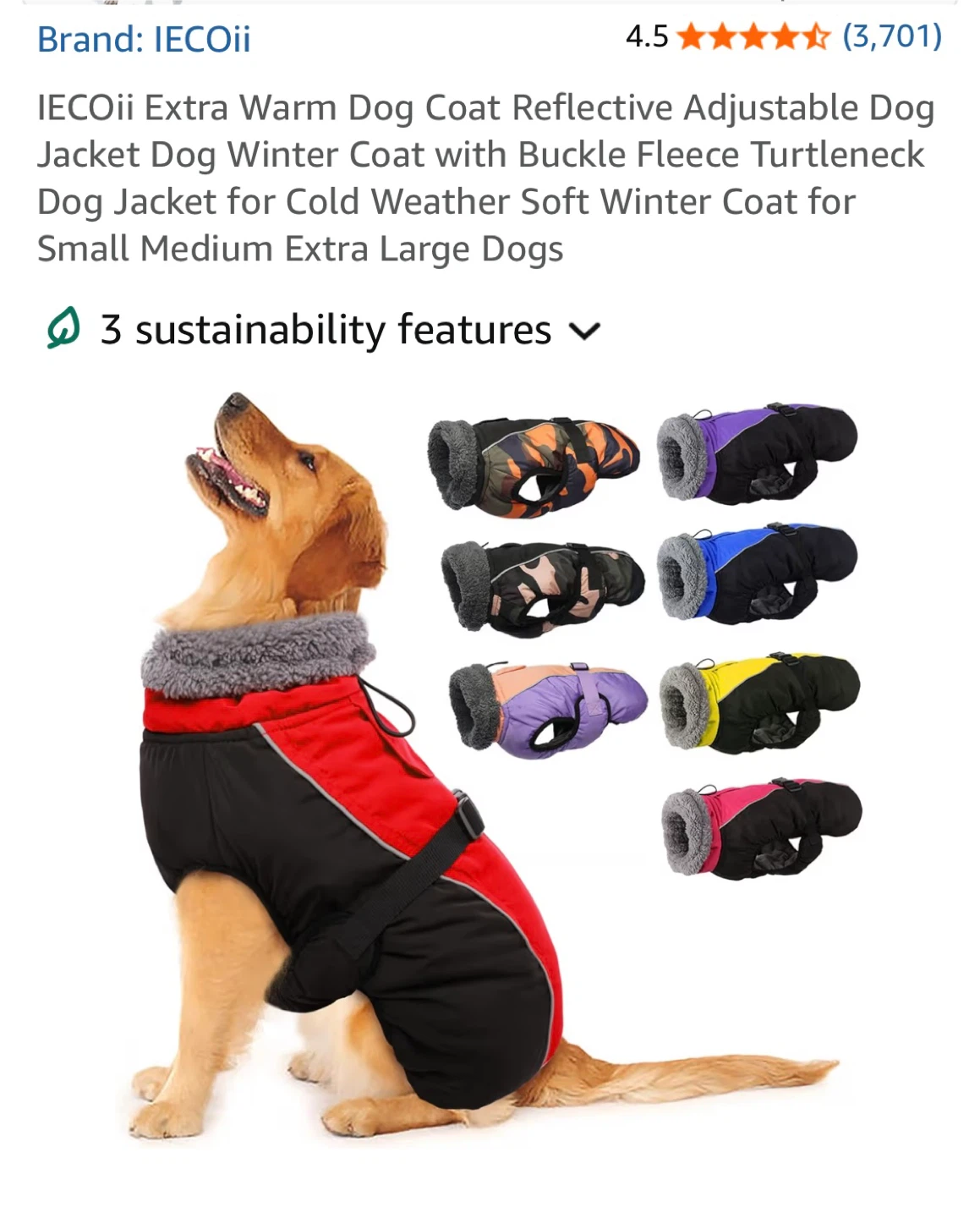 IECOii Red & Black Dog Winter Jacket - Large - photo 3