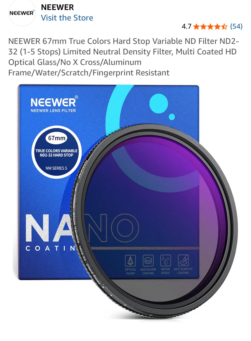 Neewer 67mm True Colors Variable ND Filter ND2-32