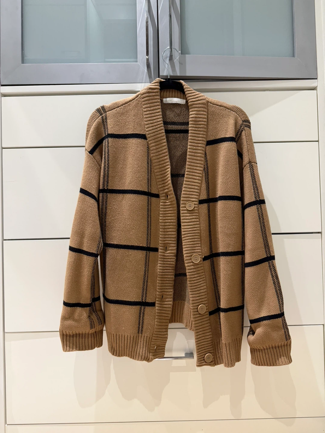 Oak + Fort Oversized Plaid Cardigan in Camel size small - photo 3