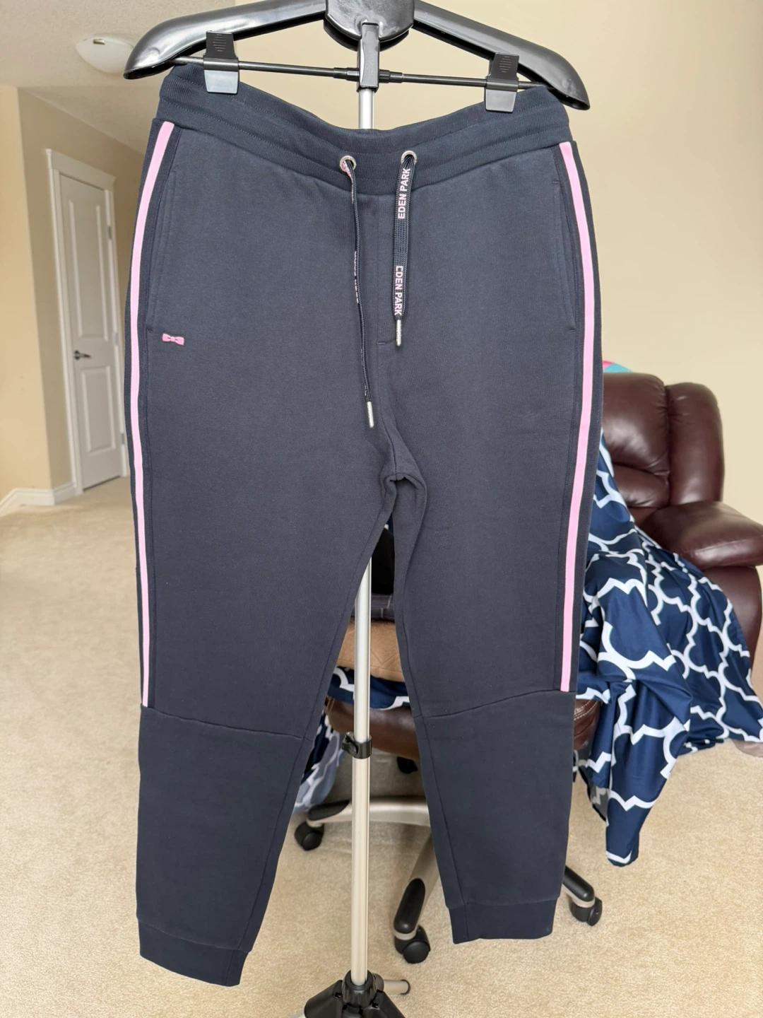 Eden Park Paris Black Joggers with Pink Stripe Detail - Size L
