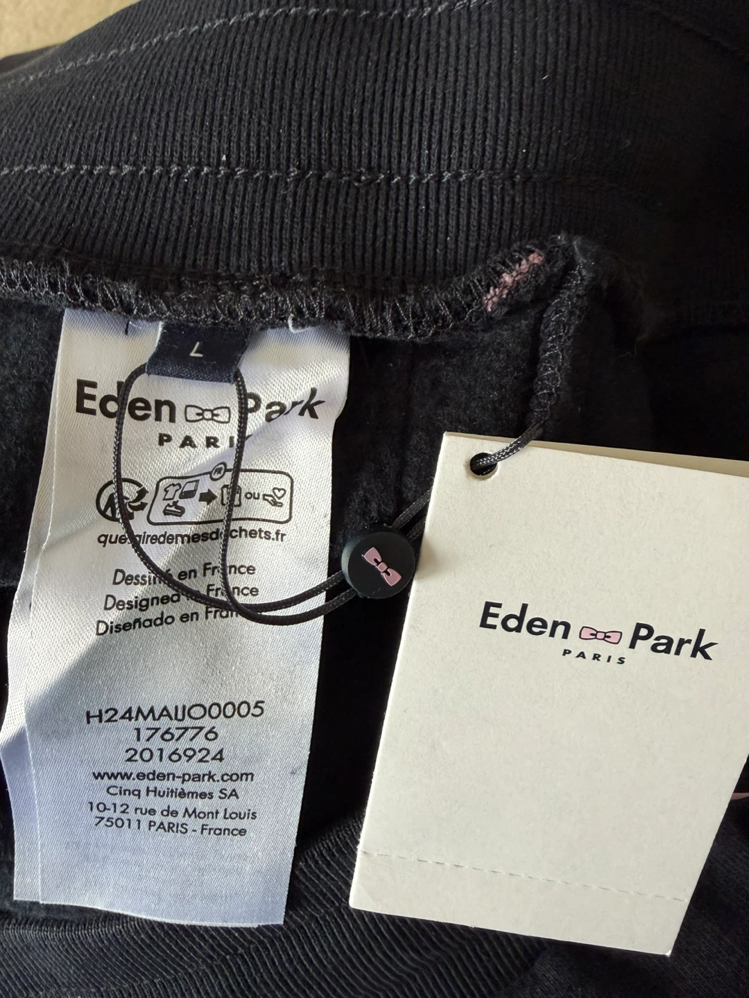 Eden Park Paris Black Joggers with Pink Stripe Detail - Size L - photo 3