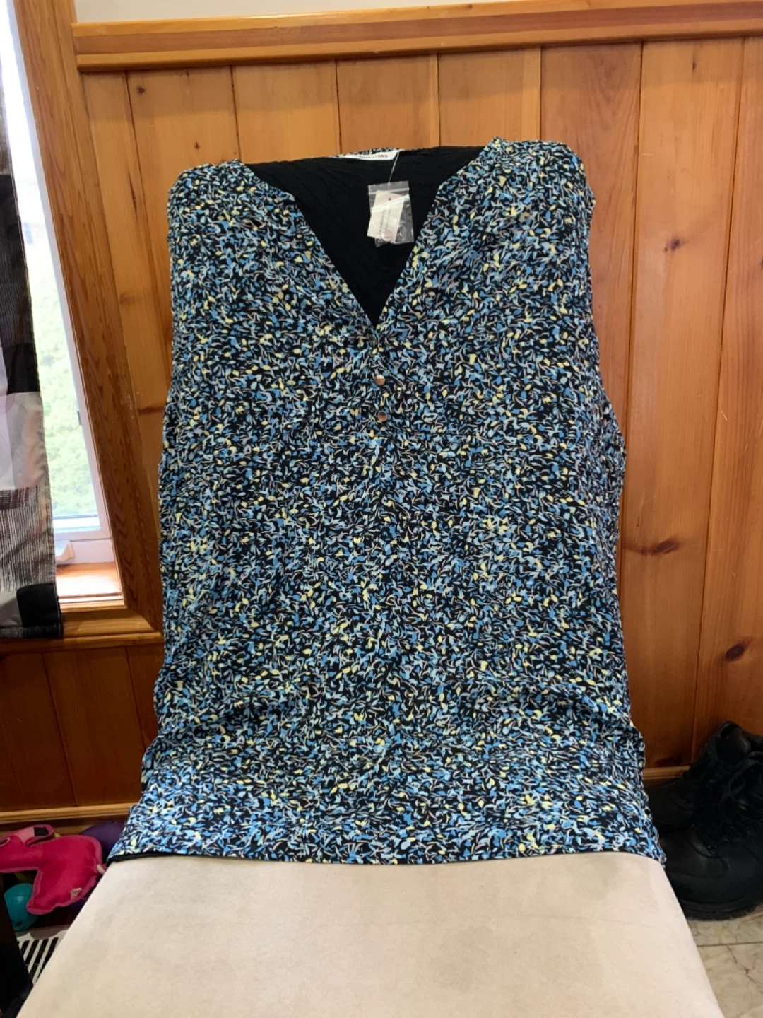 Plus size Blue Floral Print Sleeveless shirt