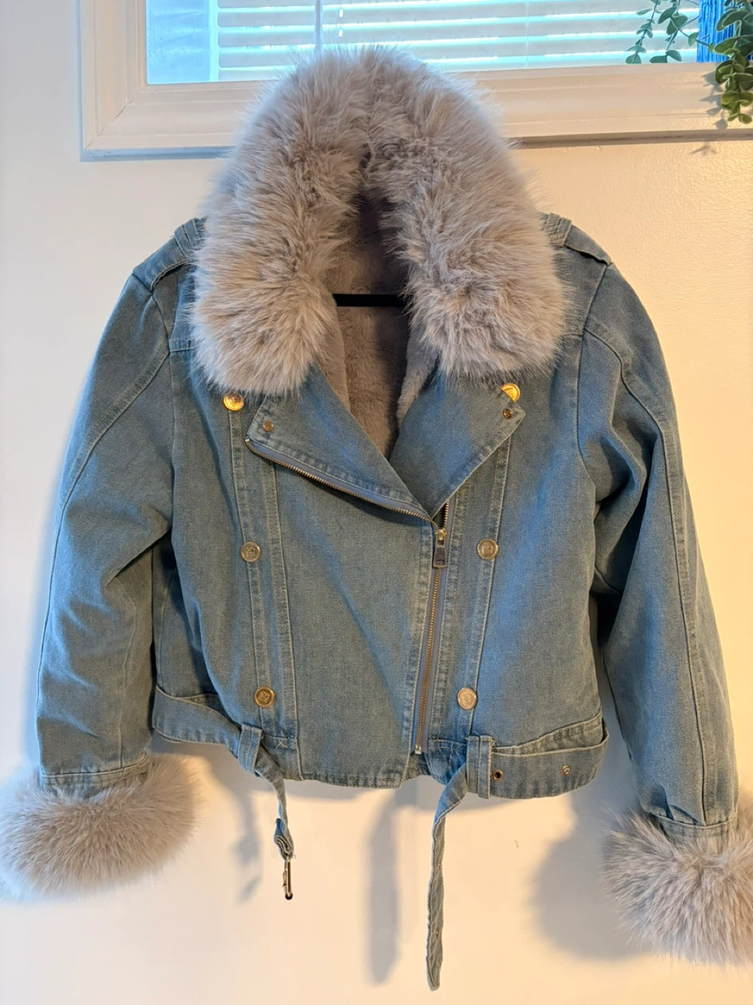 Women's Denim Jacket with Fur Trim