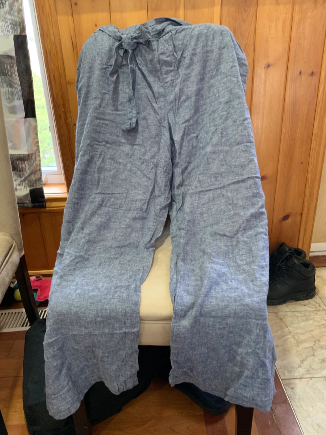 Plus size Blue Linen Blend Wide Leg Pants