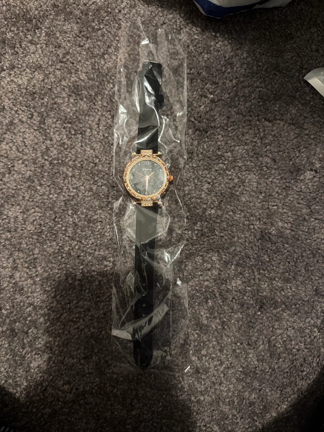 Geneva Women's Watch - Black Strap, Rose Gold Bezel