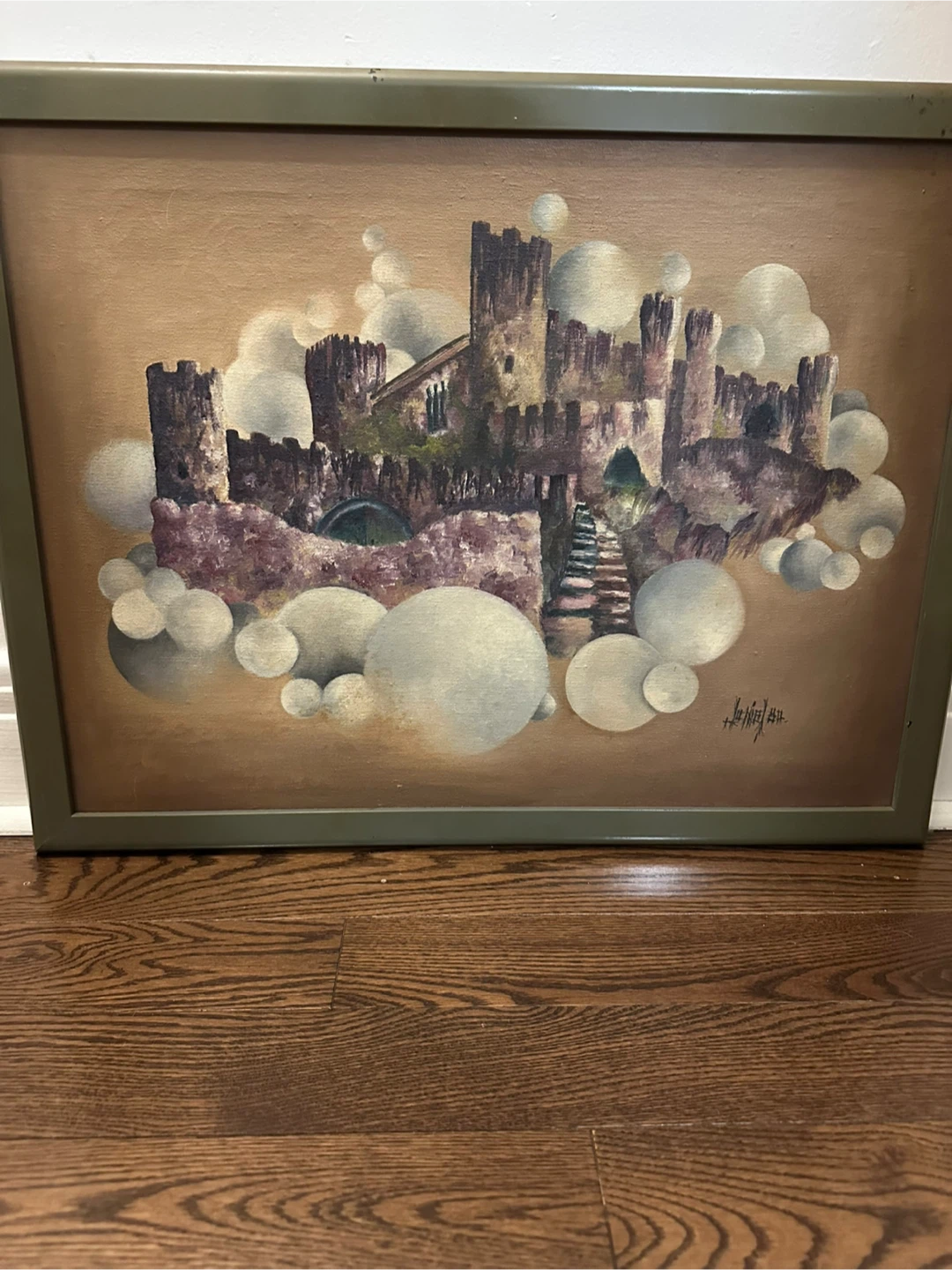 Framed Painting of Castle in Clouds