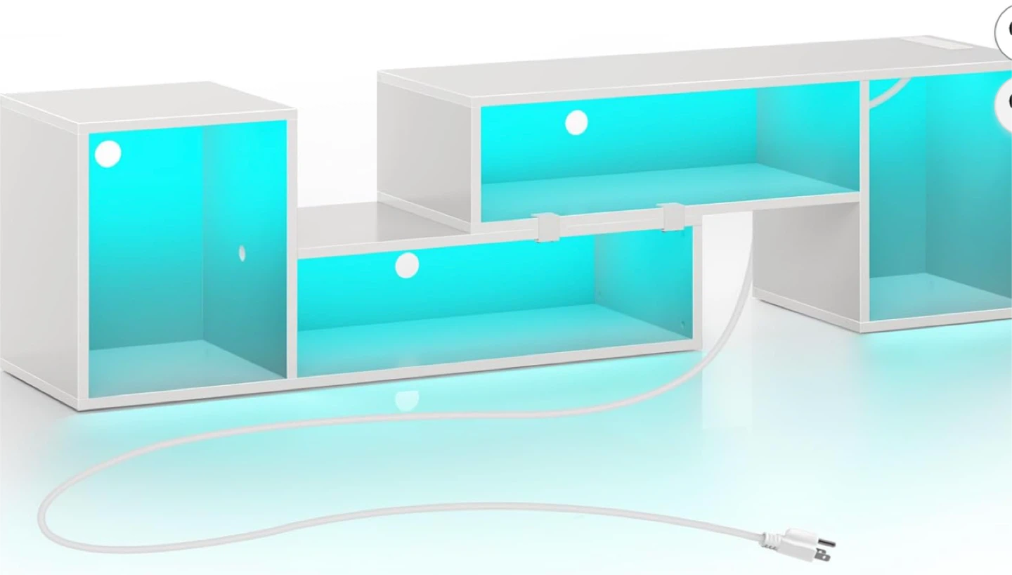 White Media Console TV Stand with LED Lights