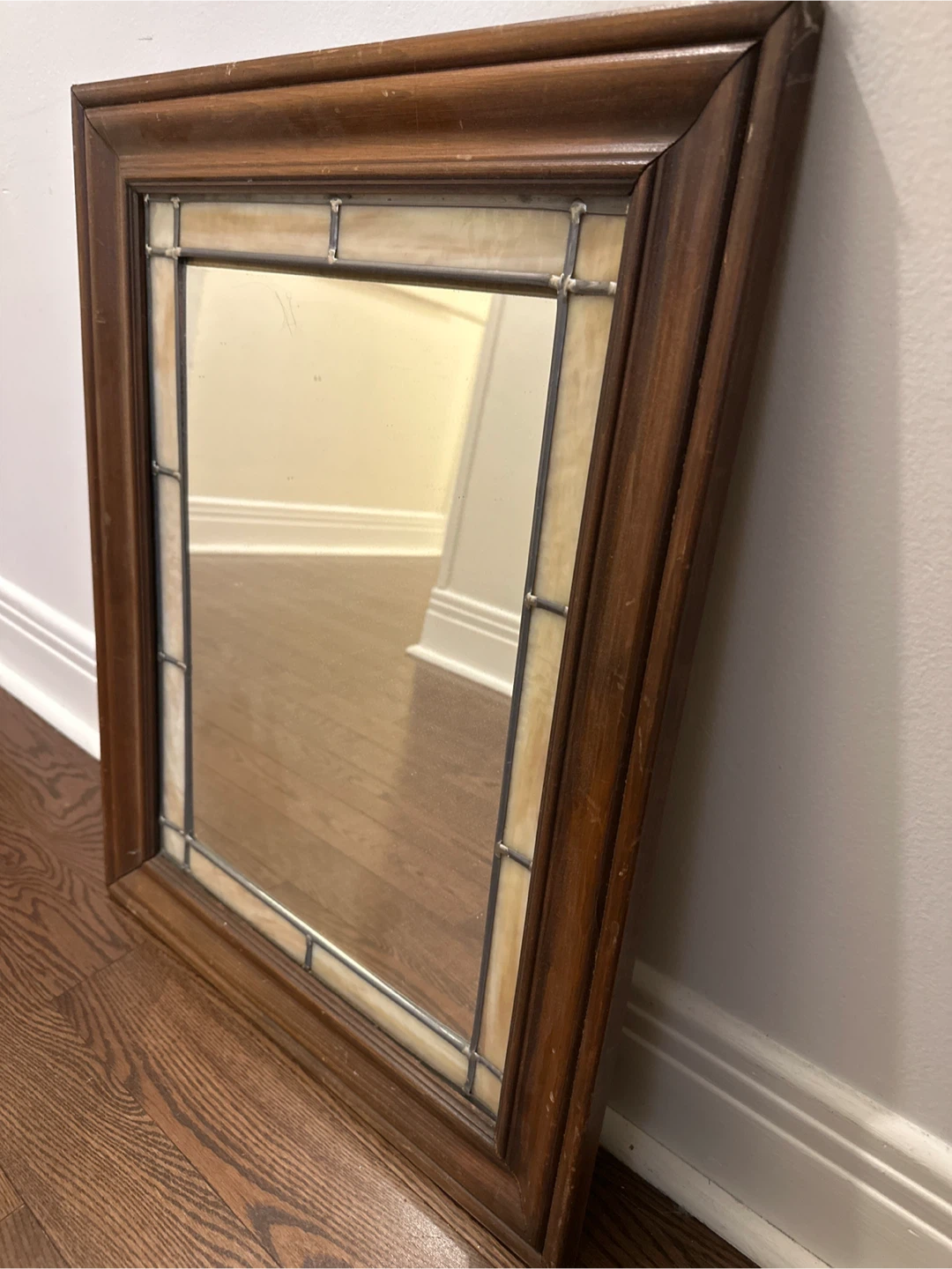 Wooden Framed Mirror with Stained Glass Accent