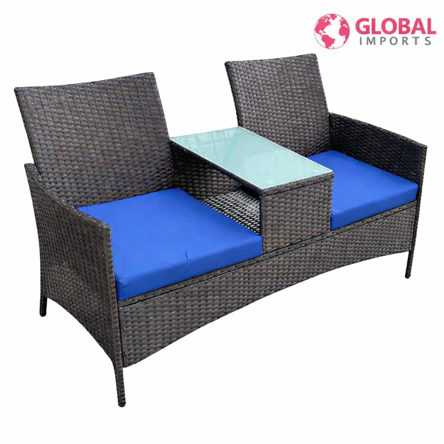 Global Imports Rattan Loveseat with Table
