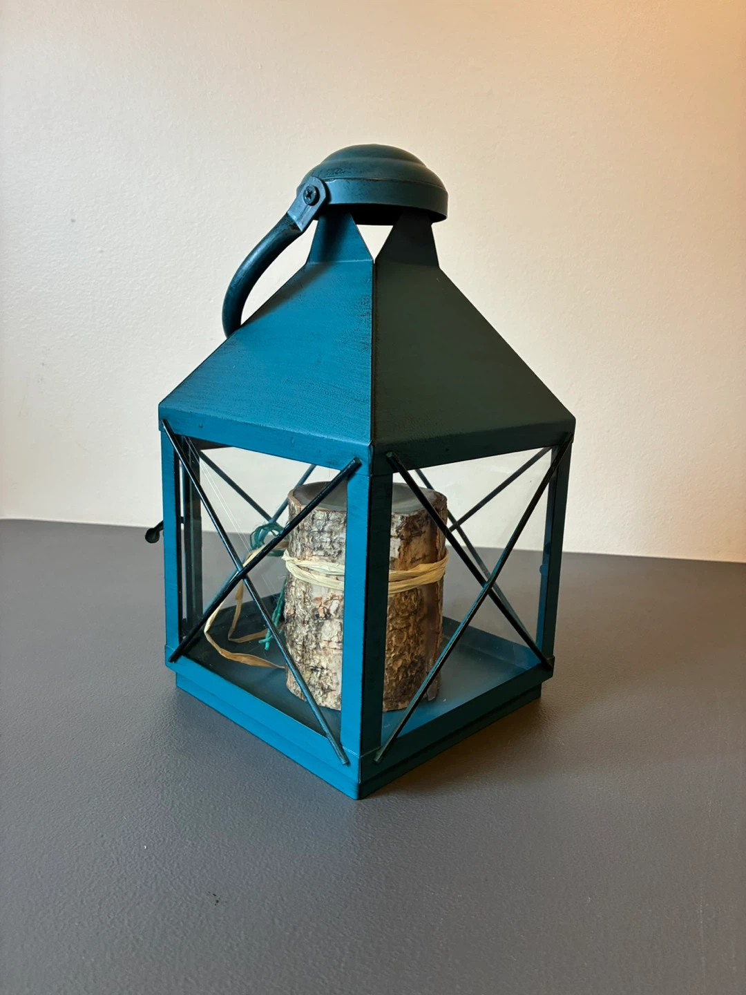 Pier 1 Large 11” Candleholder Turquoise Lantern W/Candle Metal - photo 3