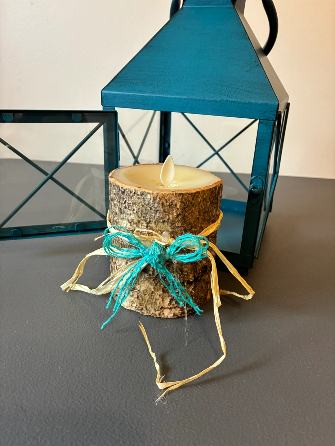 Pier 1 Large 11” Candleholder Turquoise Lantern W/Candle Metal - photo 5