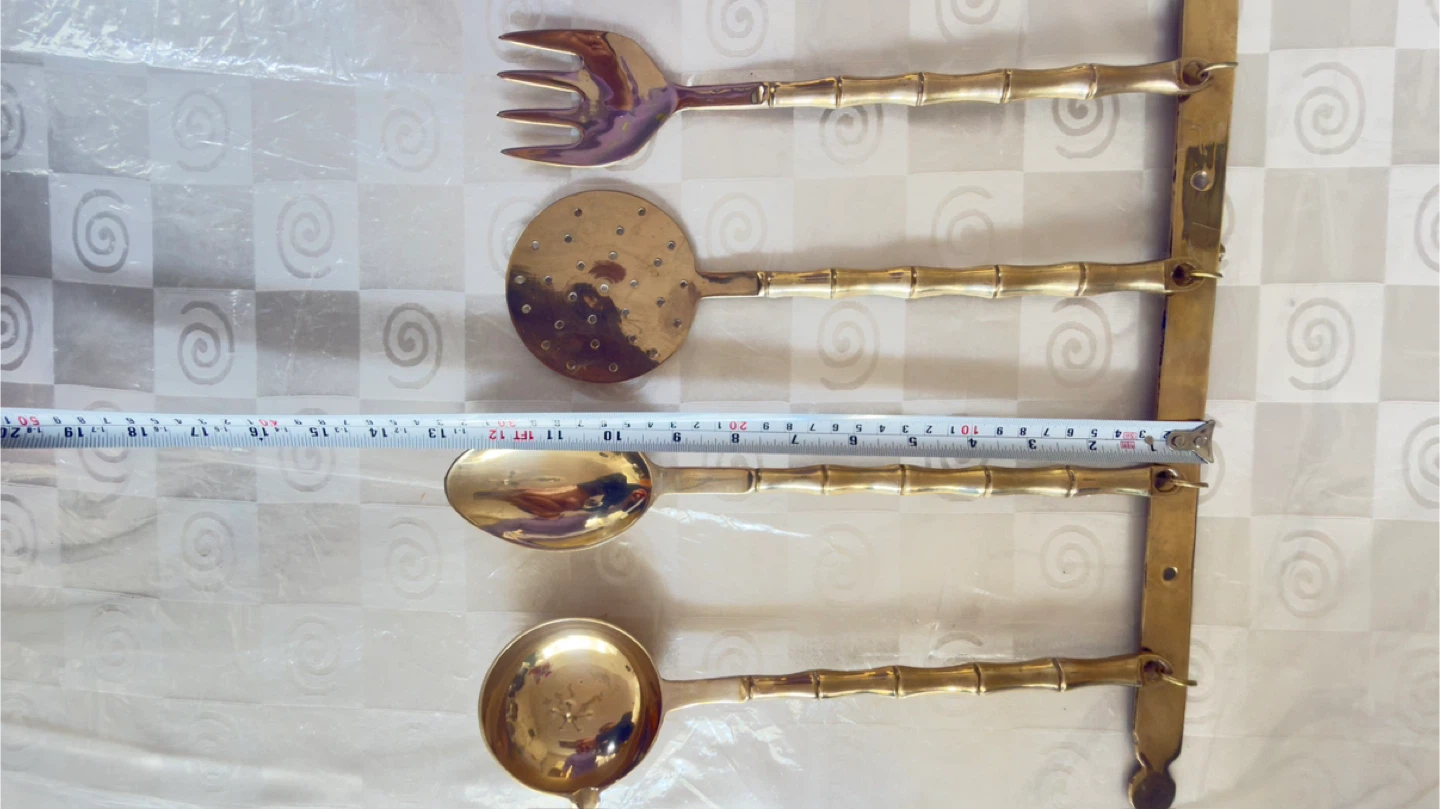 Vintage Brass Kitchen Utensil Set with Wall Mount - photo 4