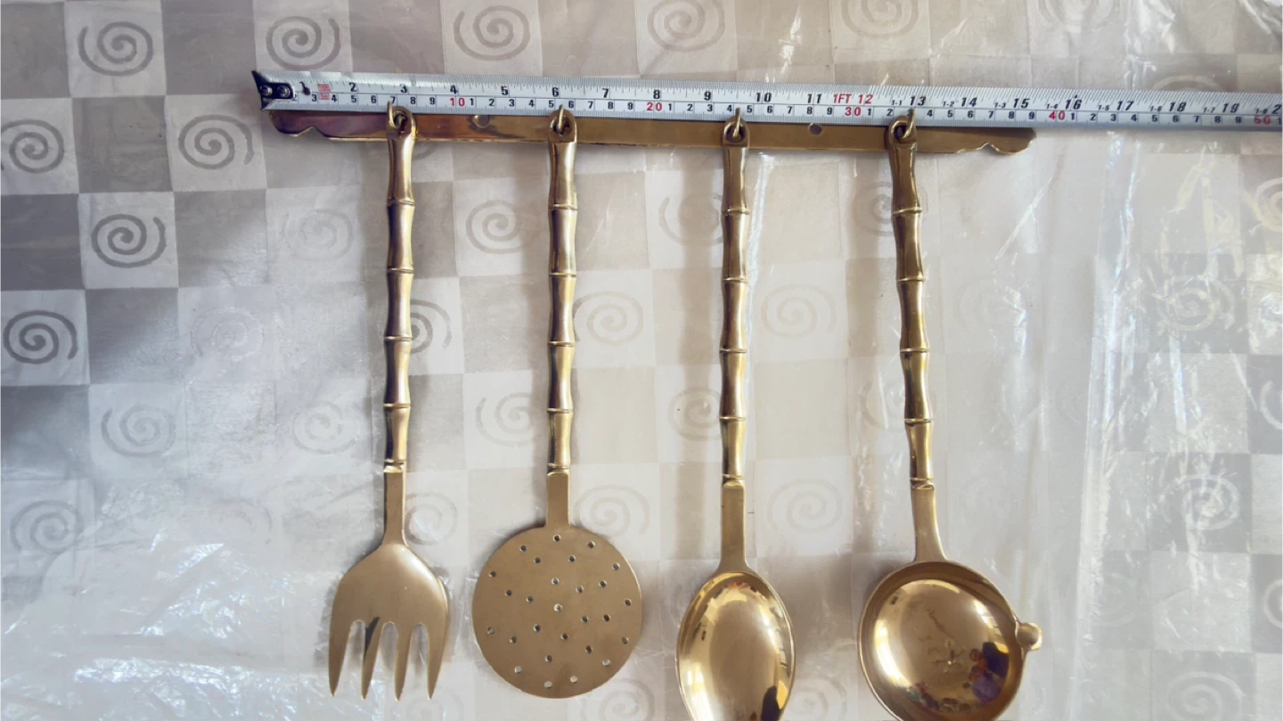 Vintage Brass Kitchen Utensil Set with Wall Mount - photo 3