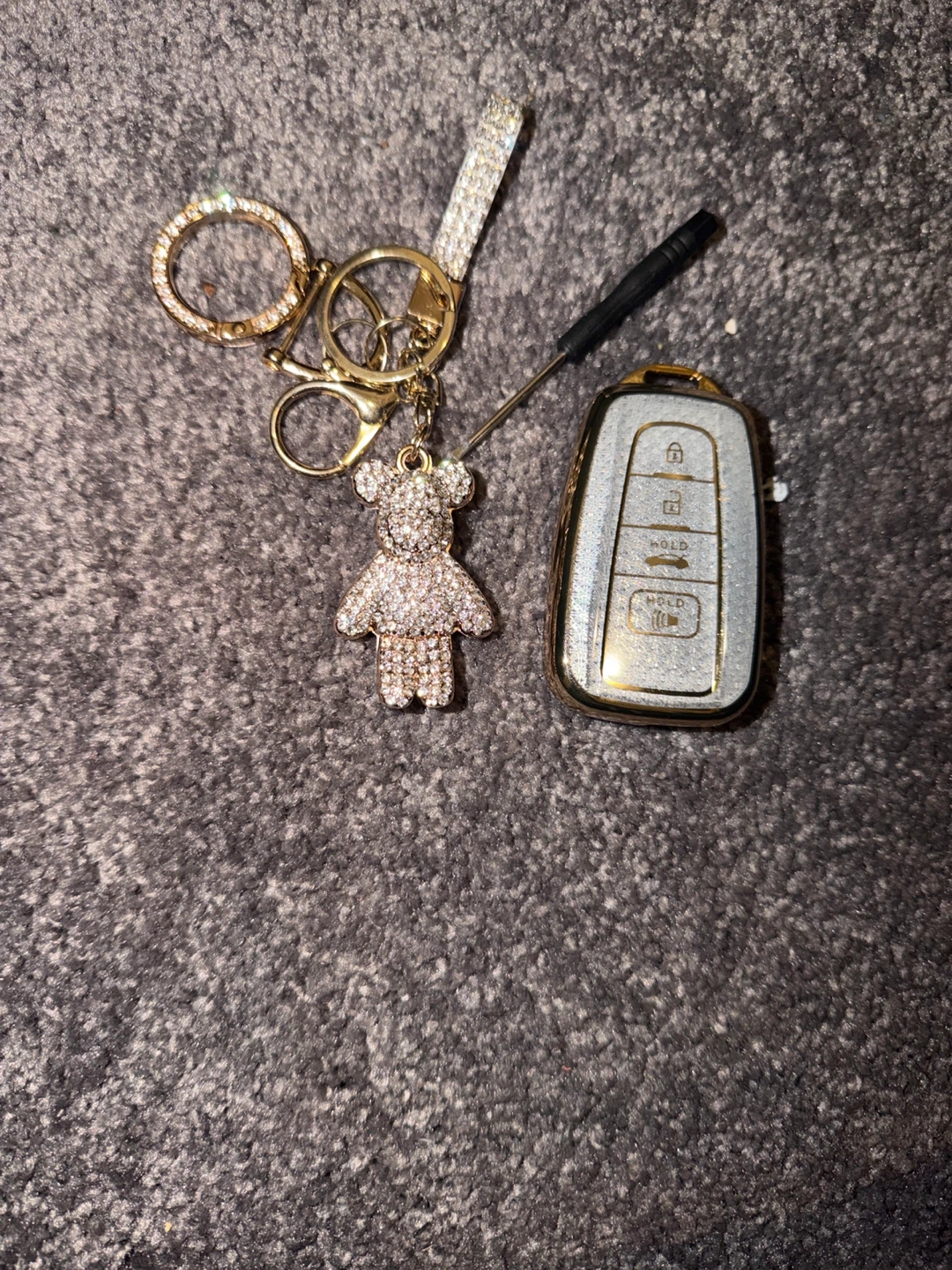 Rhinestone Teddy Bear Car Keyring with Key Fob Cover