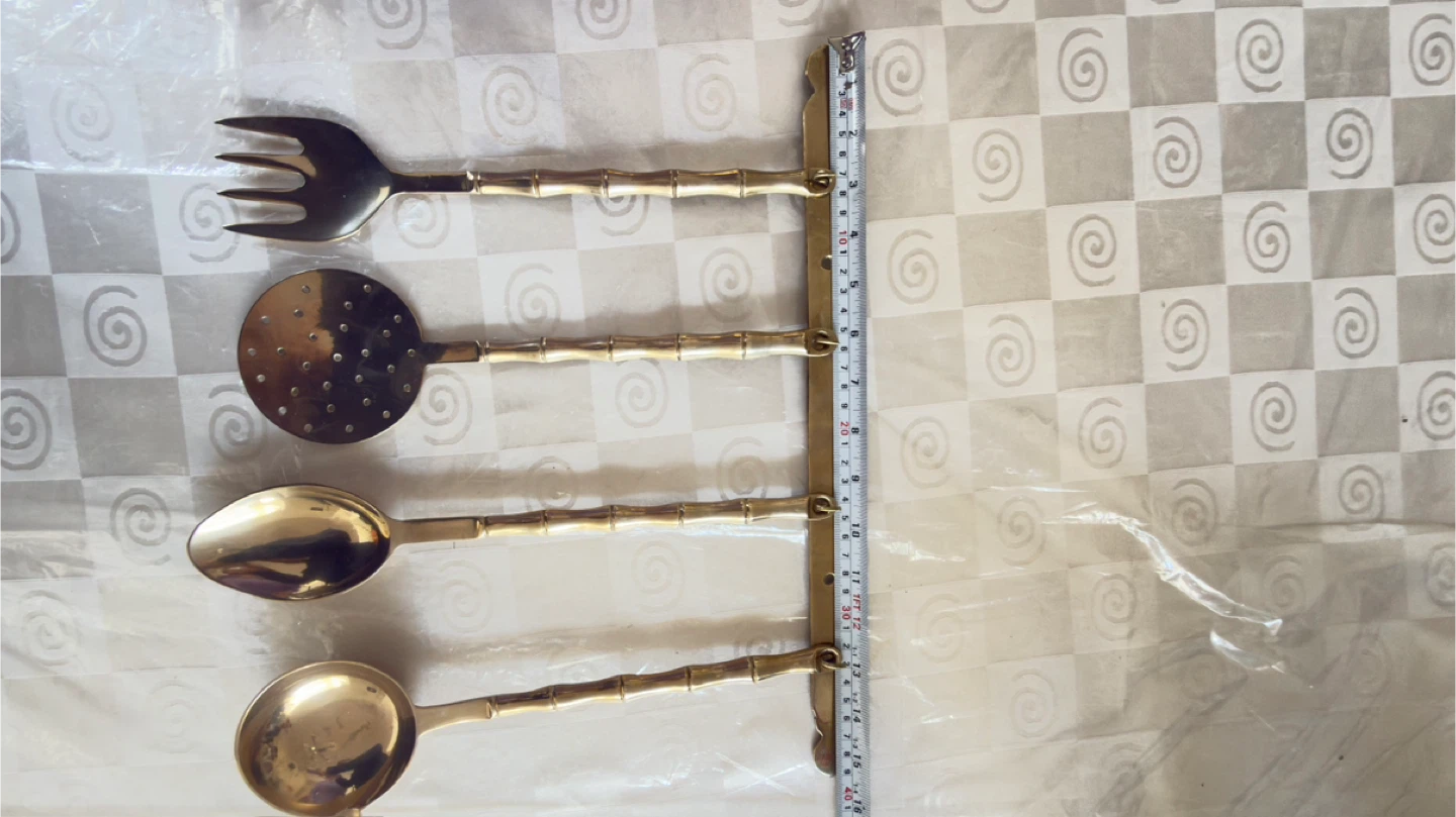 Vintage Brass Kitchen Utensil Set with Wall Mount - photo 5