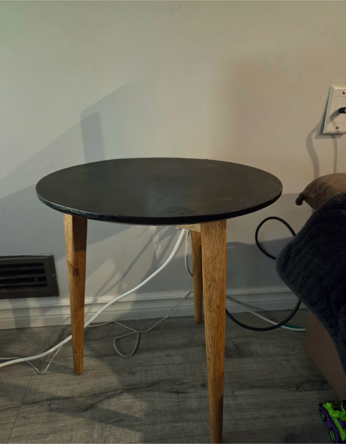 Round Black Side Table with Wood Legs