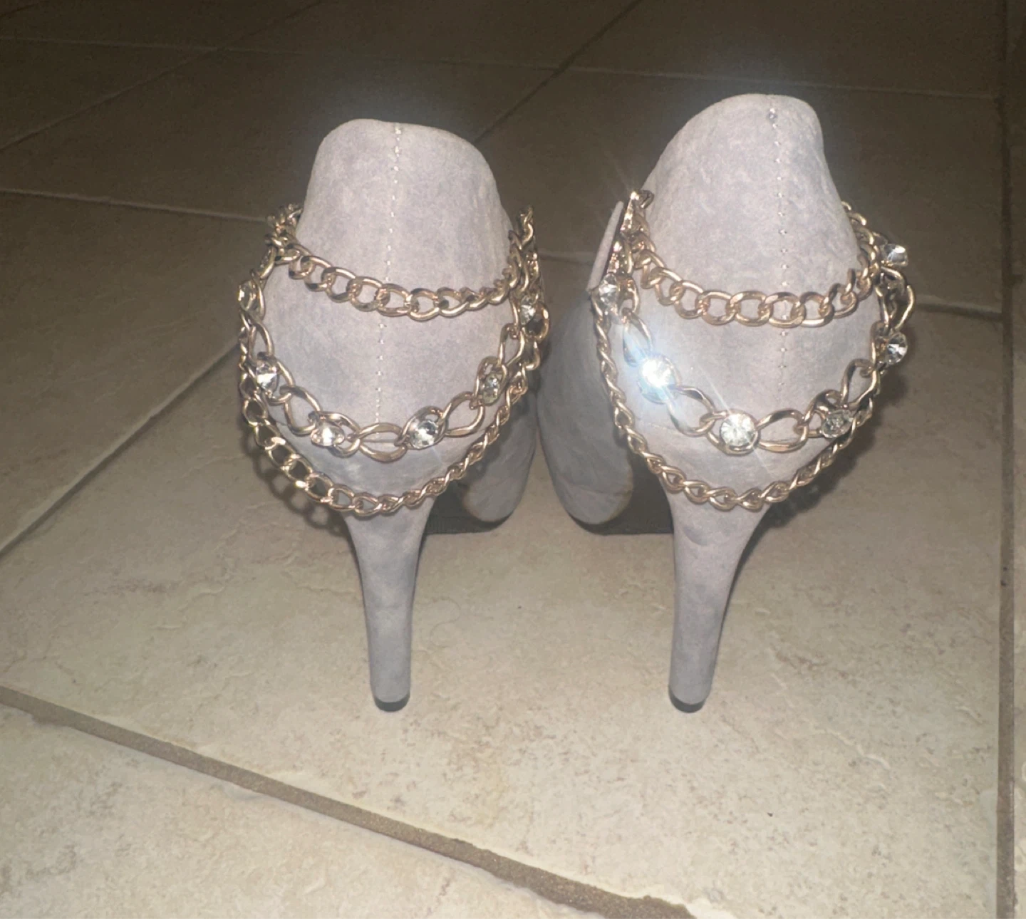 Grey Suede Pumps Gold - size 5 - photo 3