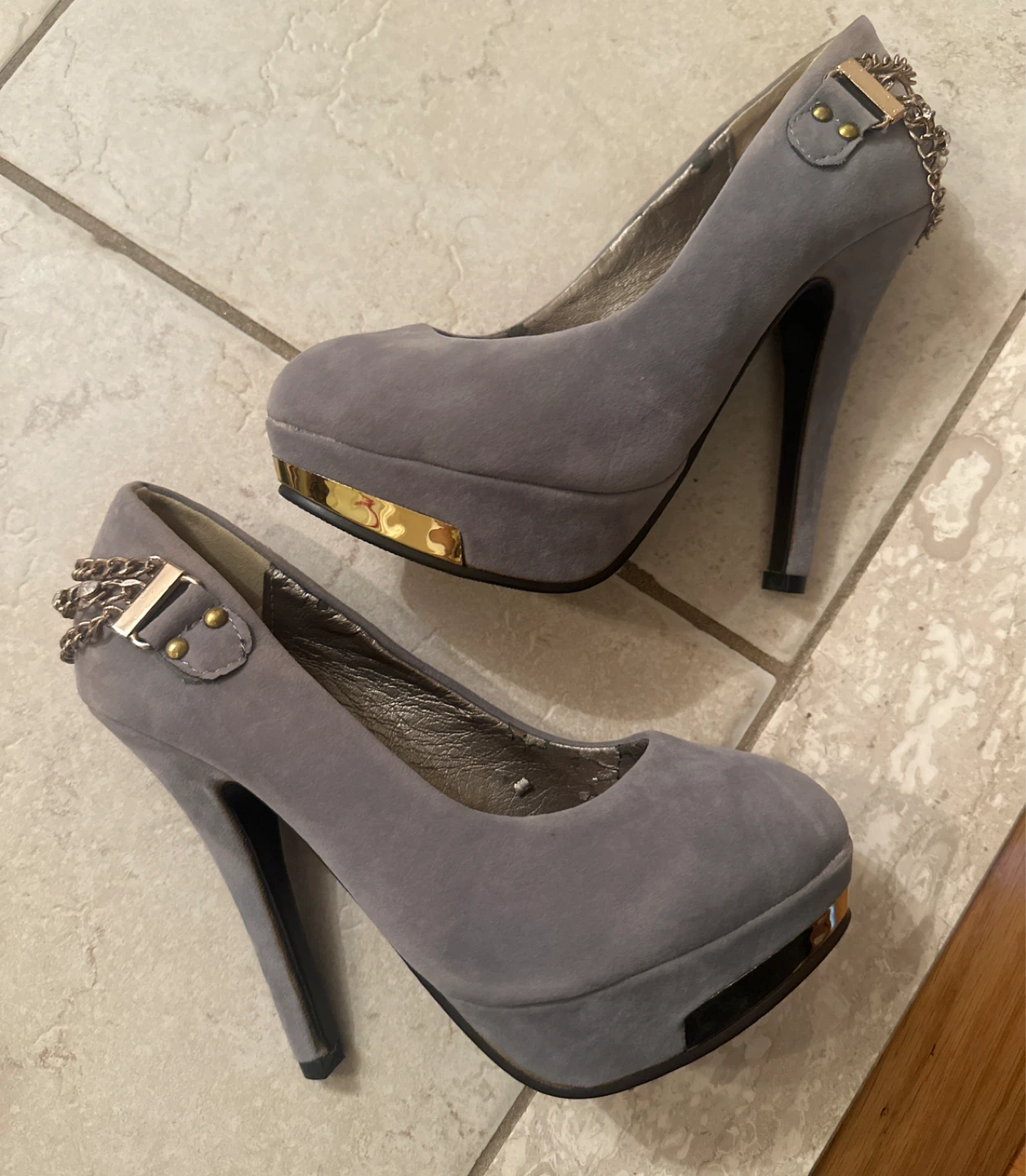 Grey Suede Pumps Gold - size 5 - photo 2