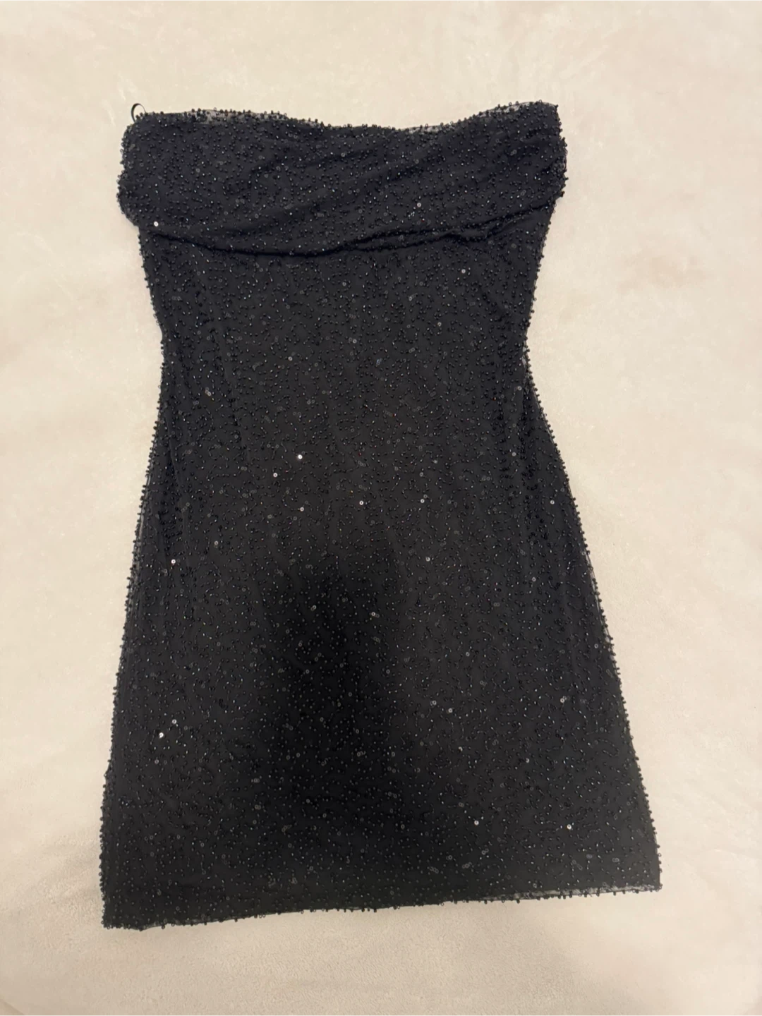Black Beaded Strapless Mini Dress