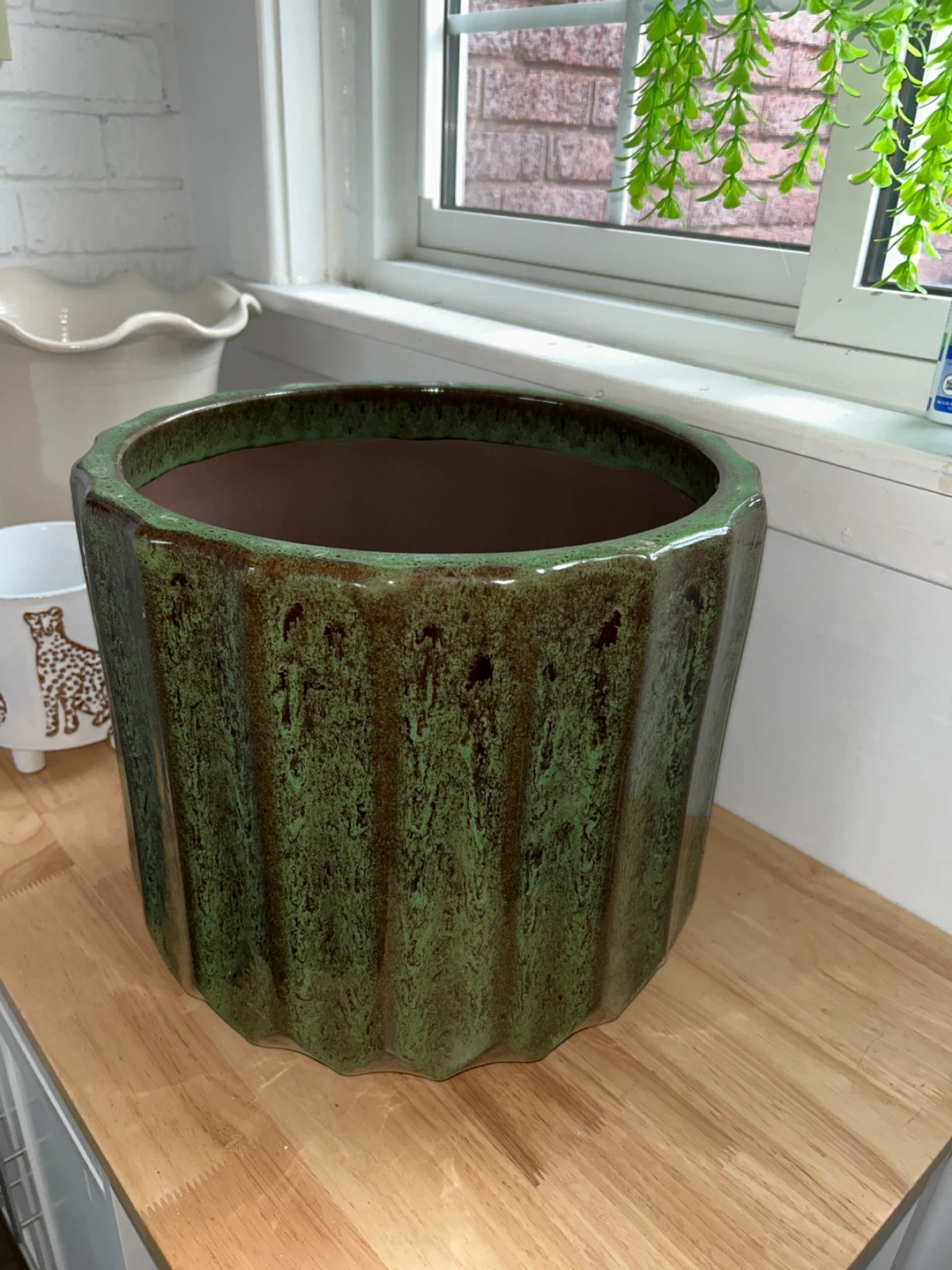 Large Green Glazed Ceramic Planter