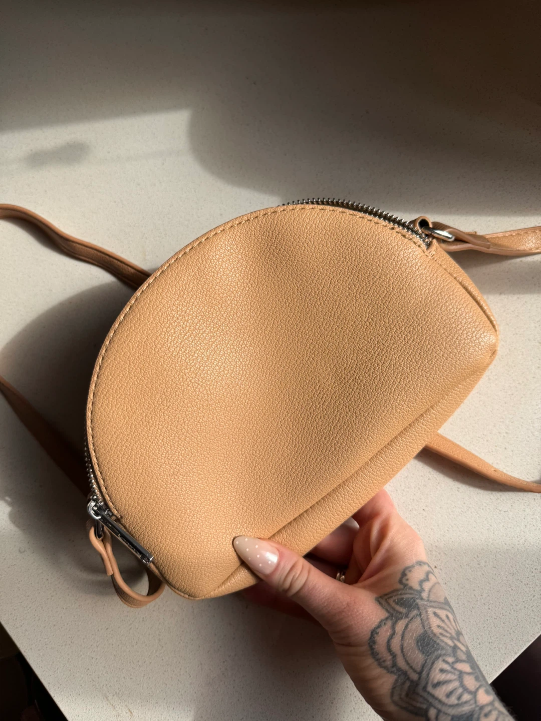Colab Faux Leather Half Moon Crossbody Bag - Tan - photo 4