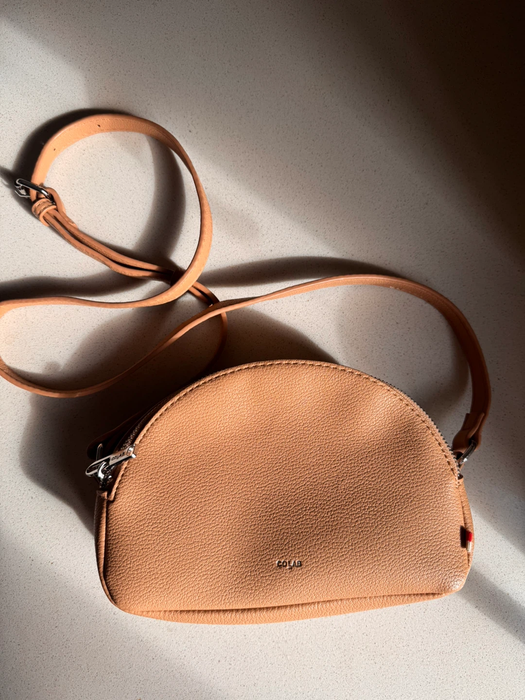 Colab Faux Leather Half Moon Crossbody Bag - Tan