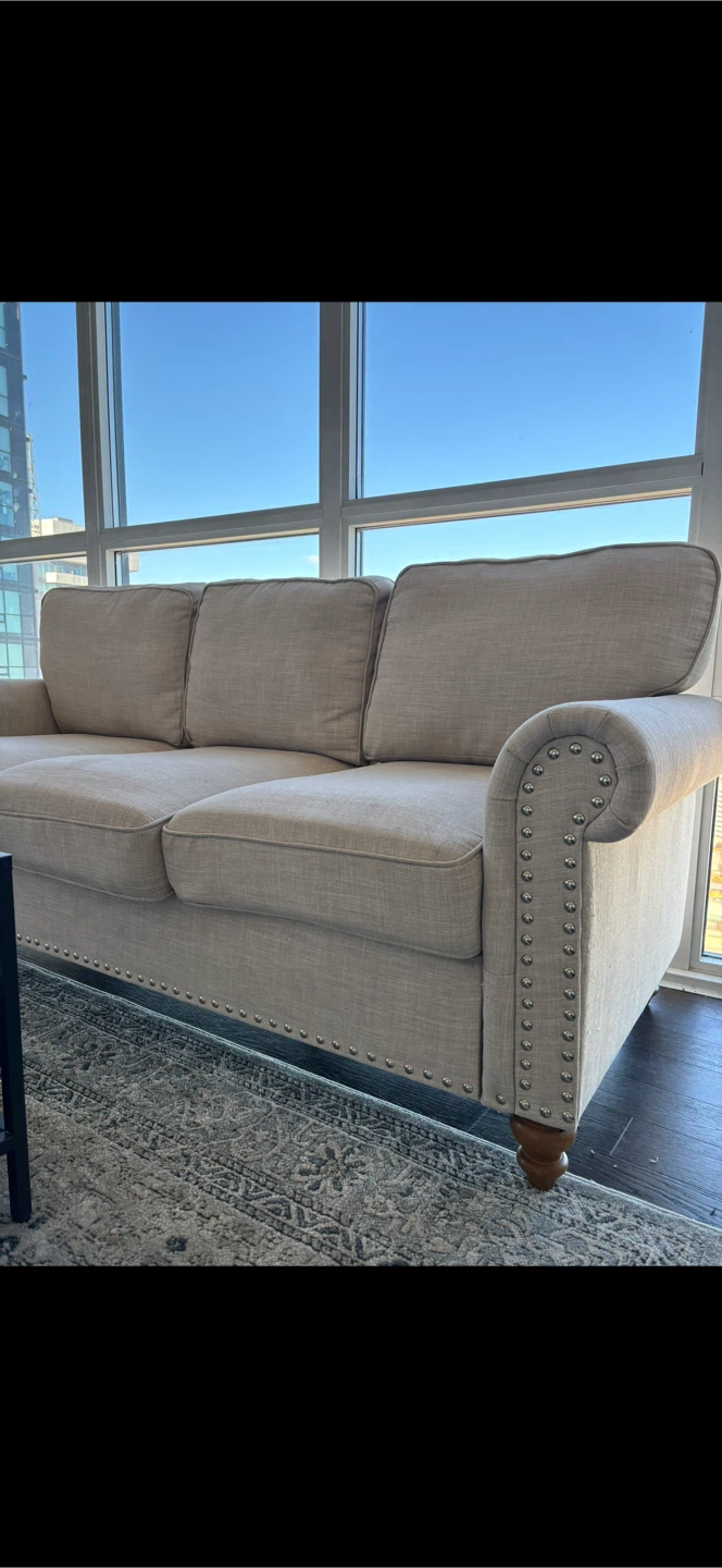 Beige Wayfair Rolled Arm Sofa with Studded Detail - photo 2