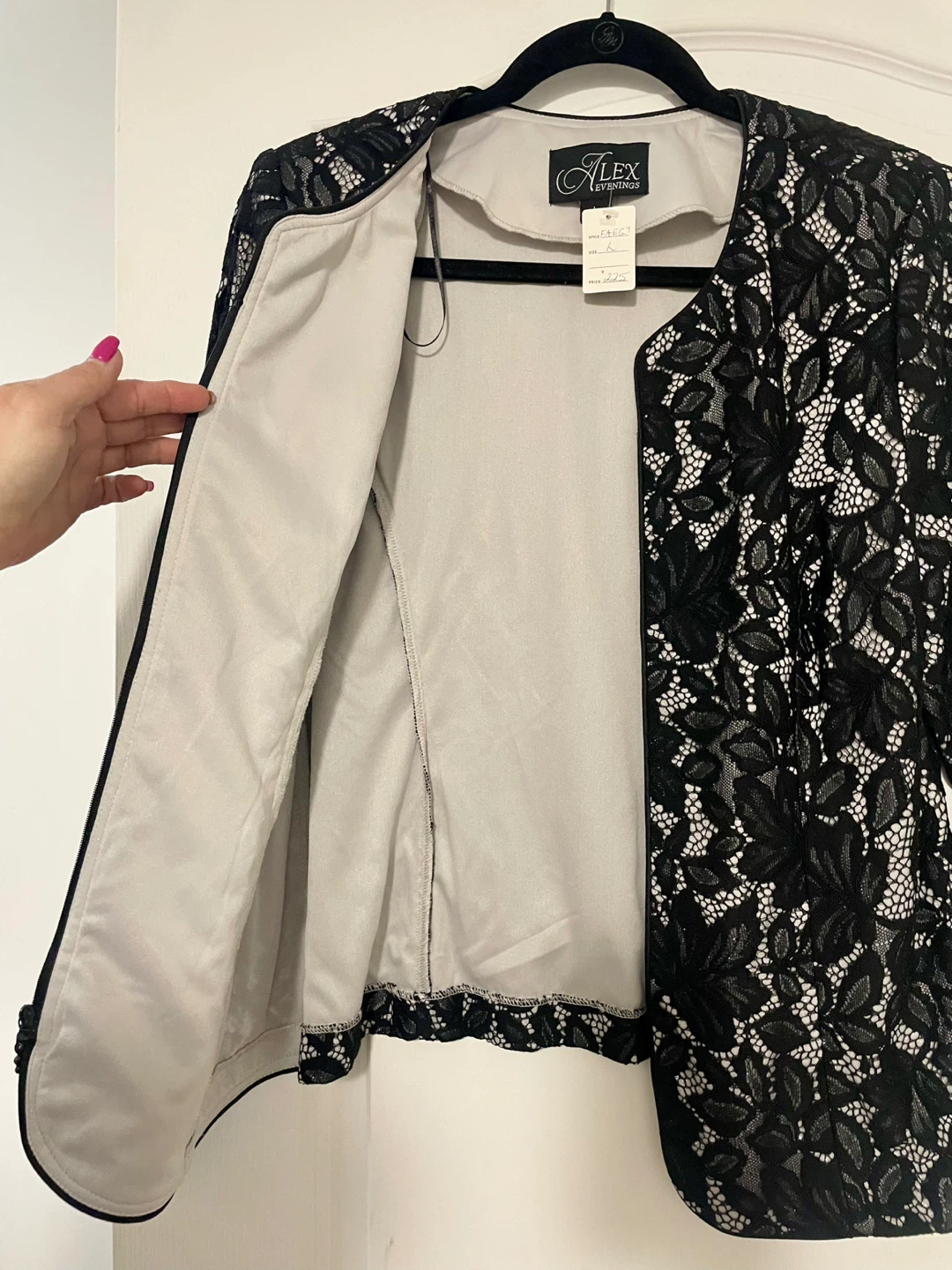 Alex Evenings Black Lace Jacket Size L - photo 3