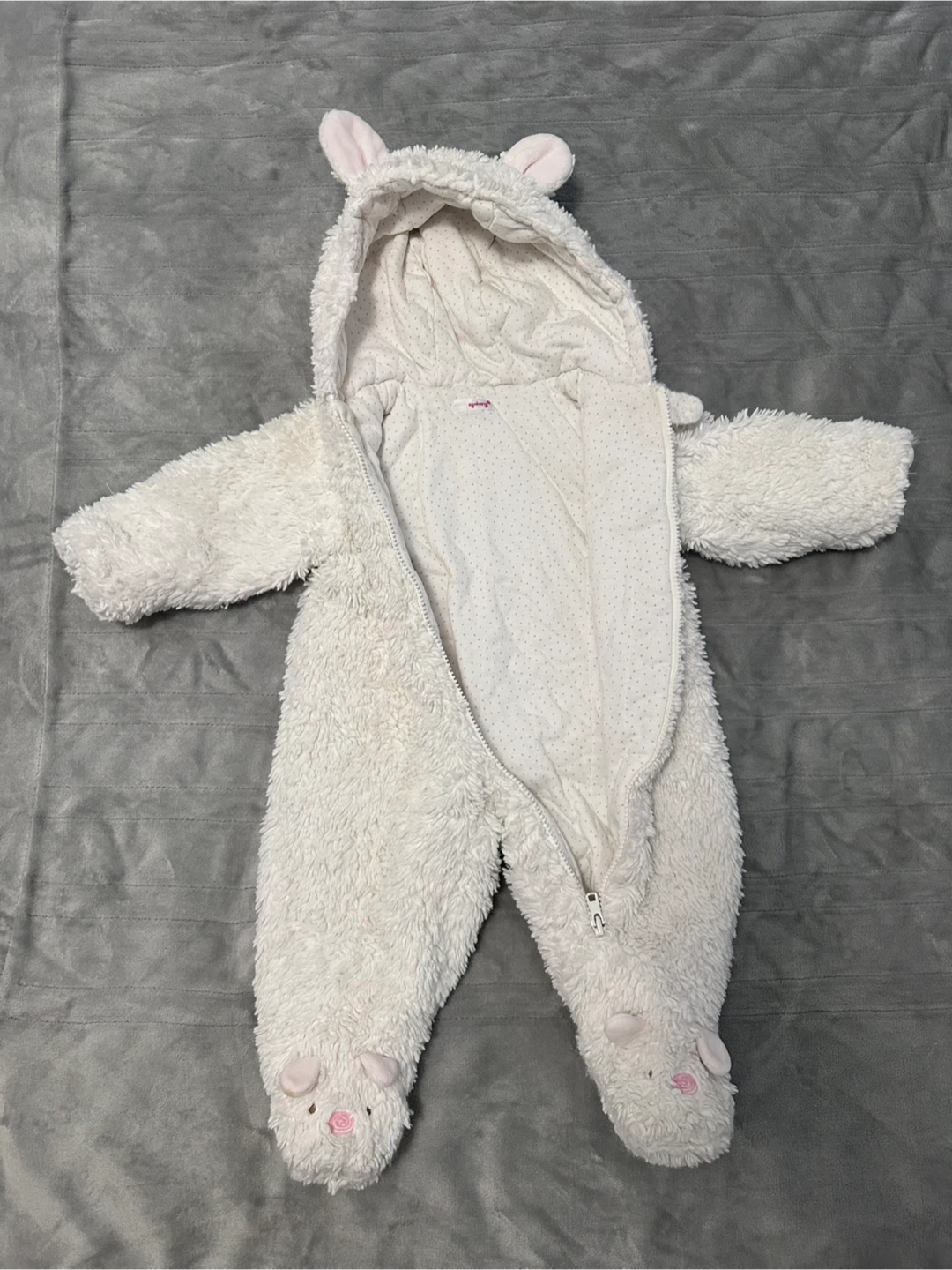 White Baby Fleece Snowsuit with Hood - photo 2