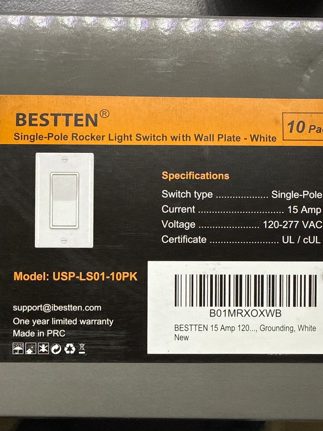 5 Single-Pole Rocker Light Switch with Wall Plate - White