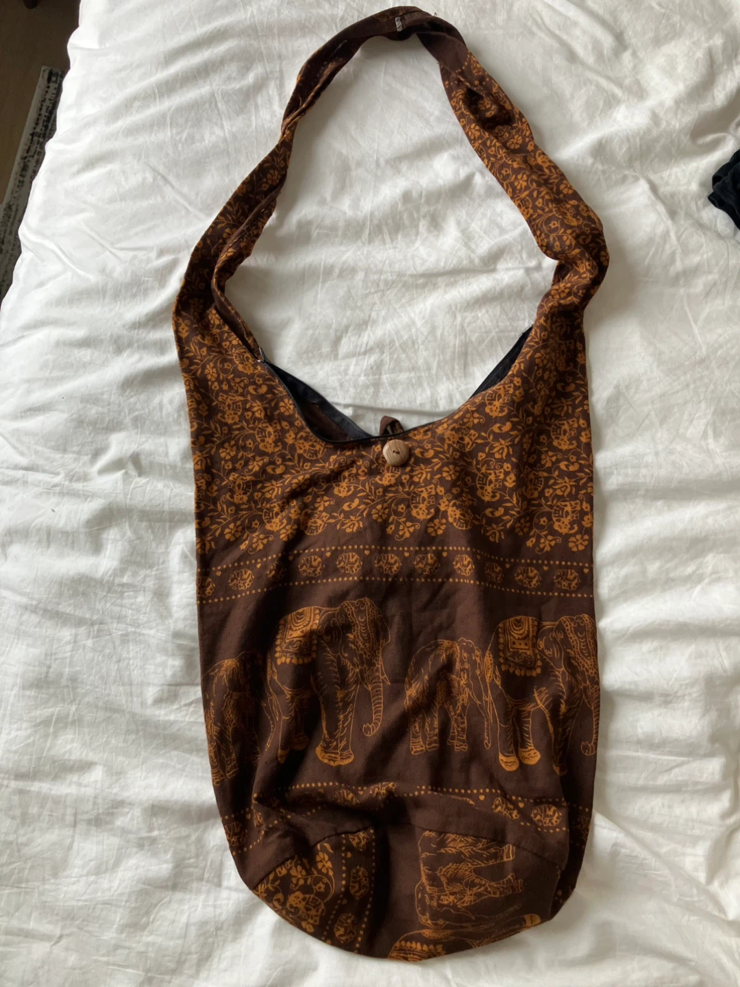 Brown Elephant-Print Boho Sling Shoulder Bag