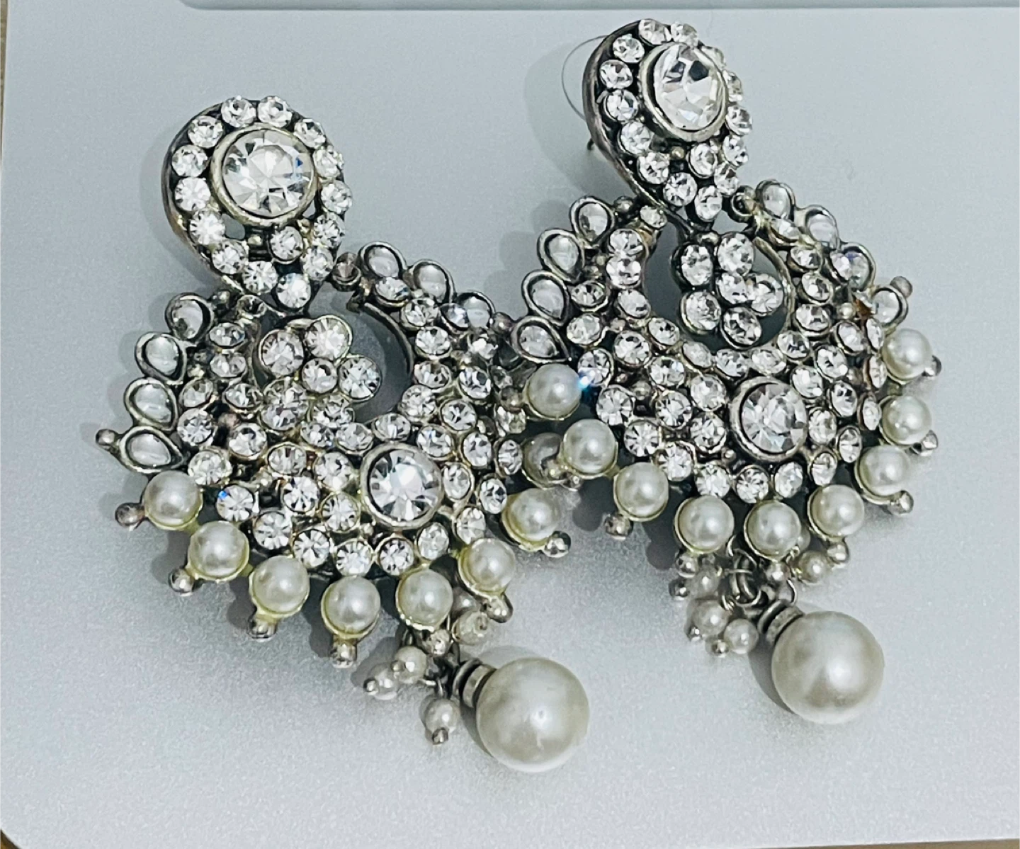 Rhinestone and Pearl Dangle Earrings