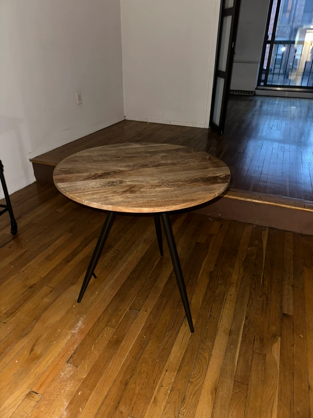 Round Wood Top Table with Black Metal Legs