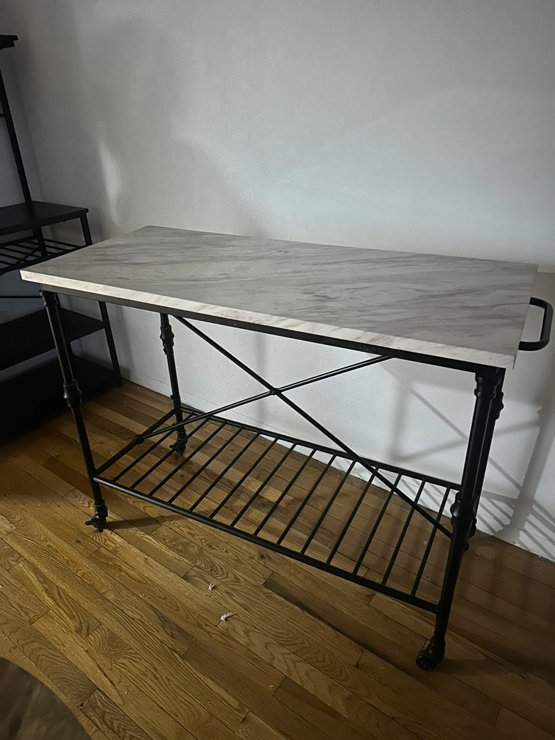 Marble Top Kitchen Cart with Shelf and Wheels